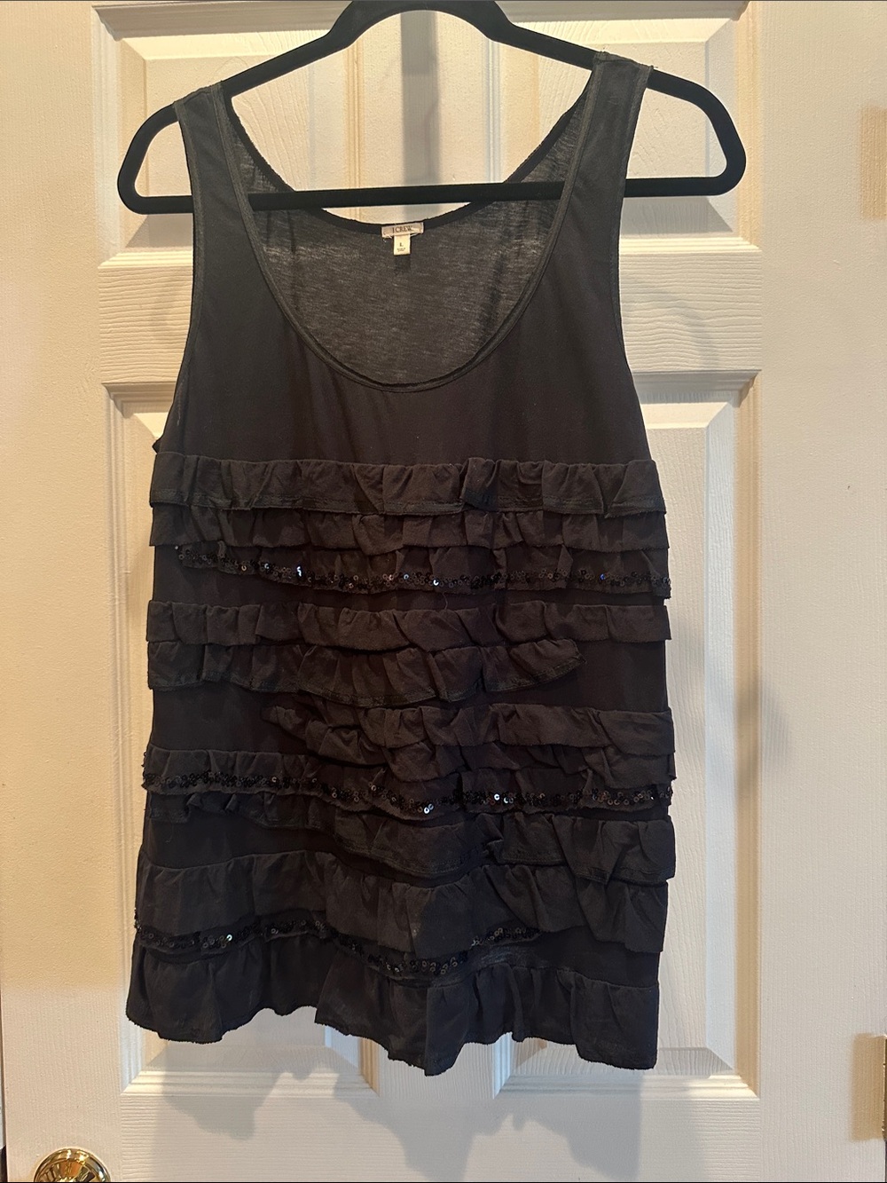 J. Crew Black Ruffle Sequin Tank